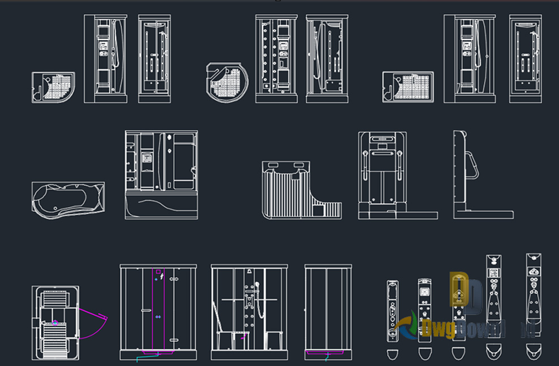 دانلود فایل اتوکد قطعات دوش حمام DWG برای نرم‌افزار AutoCAD